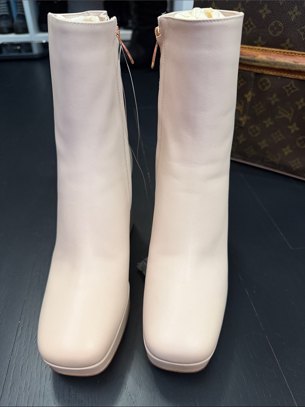 Gianvito Rossi Cream Mid-Calf Block Heel Boots - Picture 2 of 4